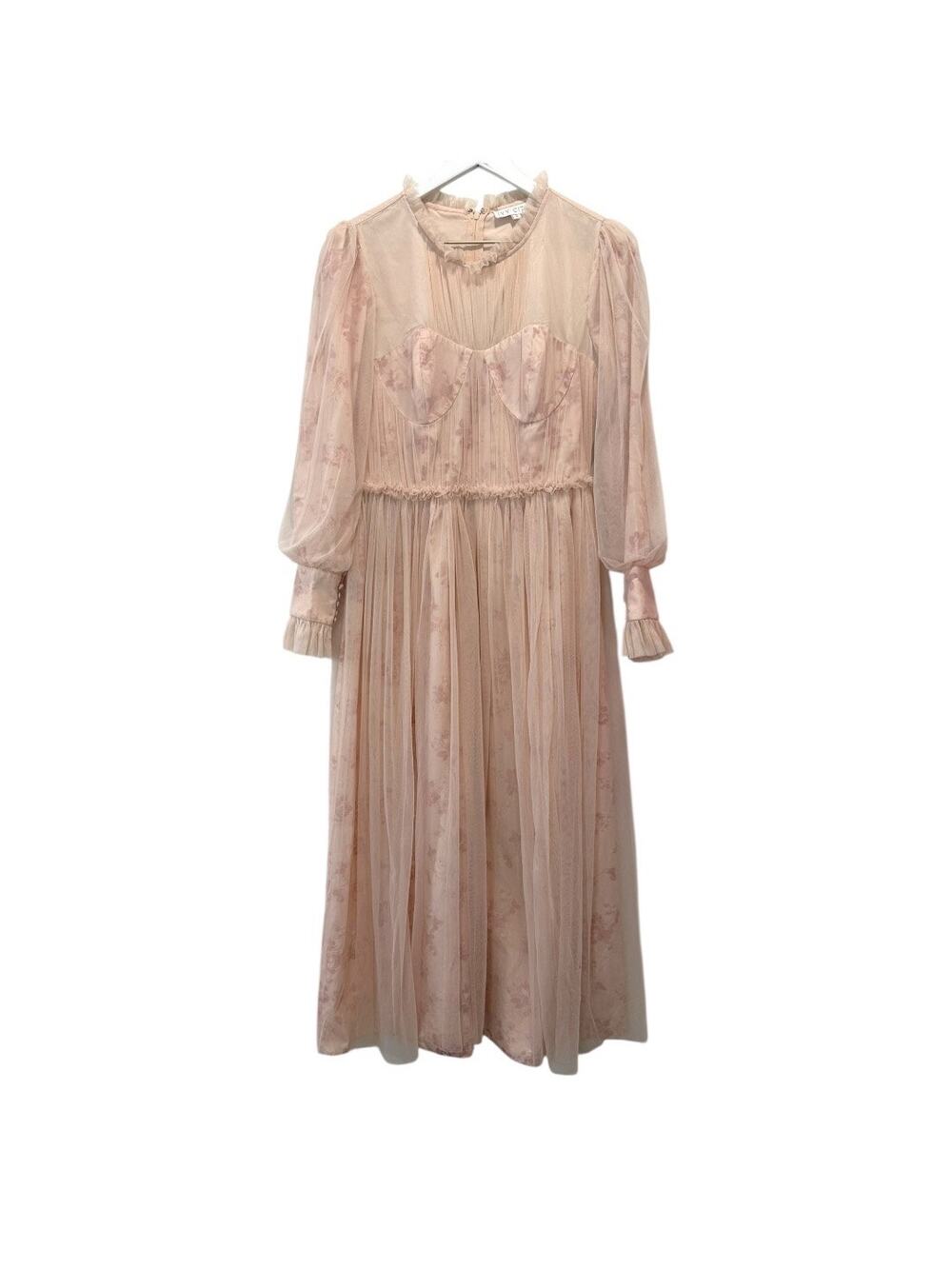 Ivy City Co. Blush Floral Tulle Midi Dress Size Small Romantic Cottagecore Dress